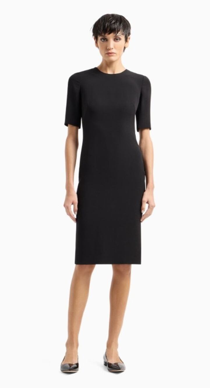 Giorgio Armani Silk Tube Shortsleeve Black Sheath Designer Dress Sz 42 Italy